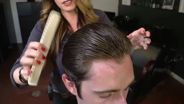 Style your hair as desired (slicked back, parted, etc.).