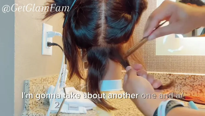 Continue sectioning and repeating steps 2 & 3, ensuring each section cools before moving on. For the top sections near the hairline, angle the iron diagonally across the hairline to frame the face.