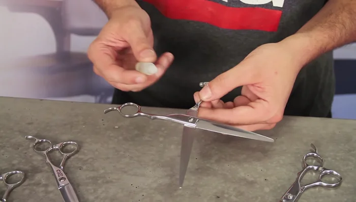 Gently rub the oil into the pivot point and blade area, avoiding the sharp edges of the blades.