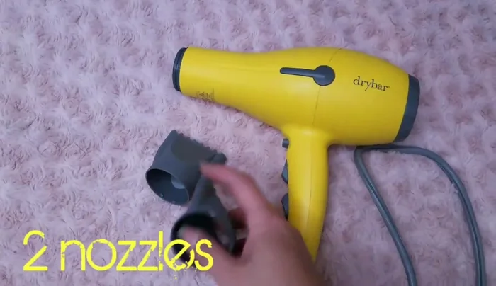 Yellow Drybar Buttercup hairdryer with nozzles