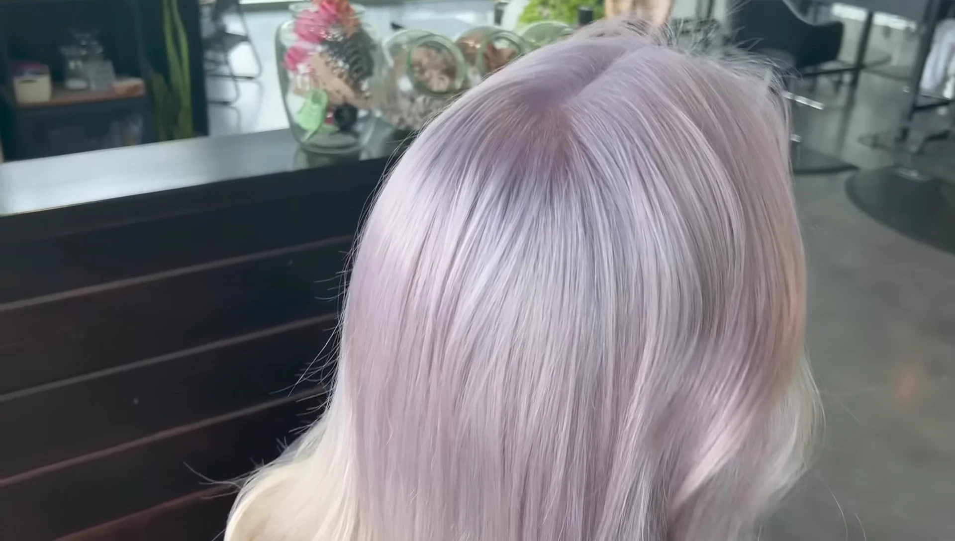 The final look of the client's hair post-bleaching and toning.