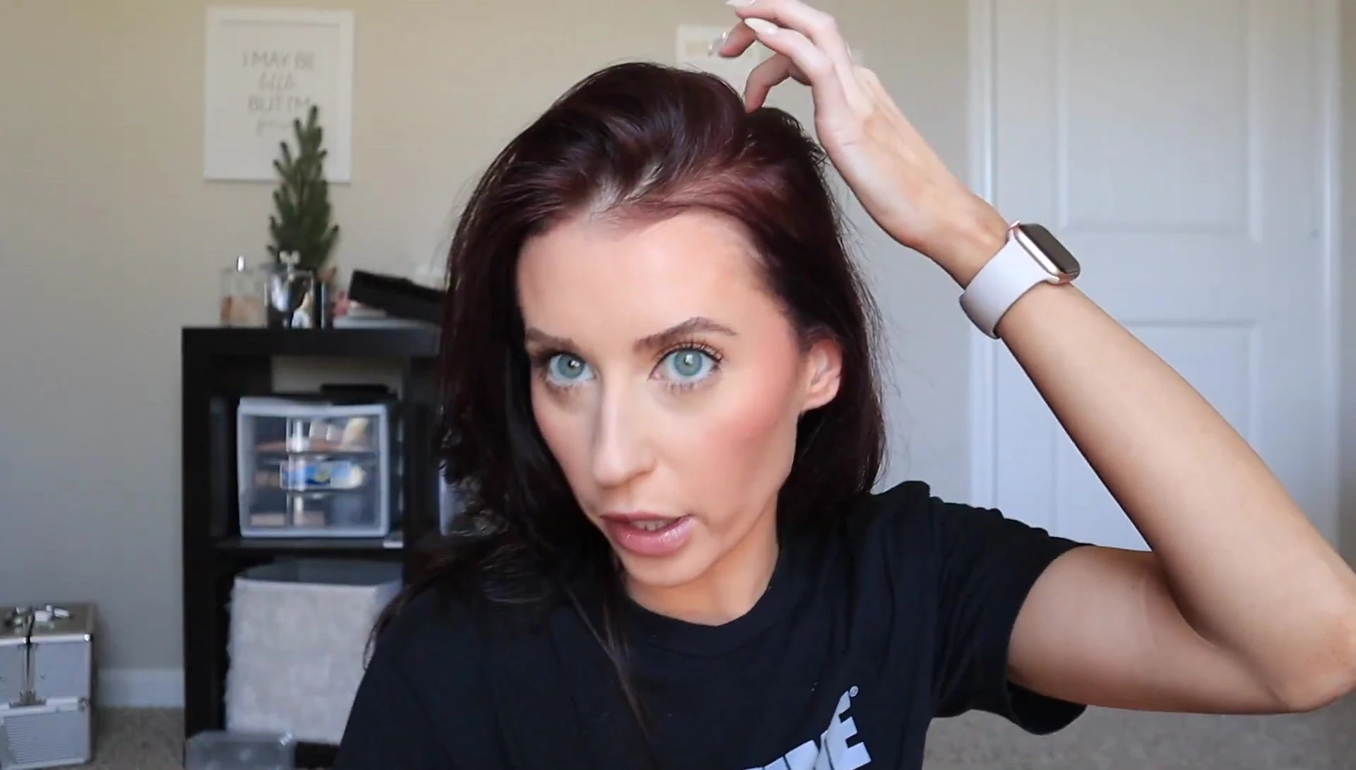 Close-up shot showing the new hair growth and the fade of the dye.