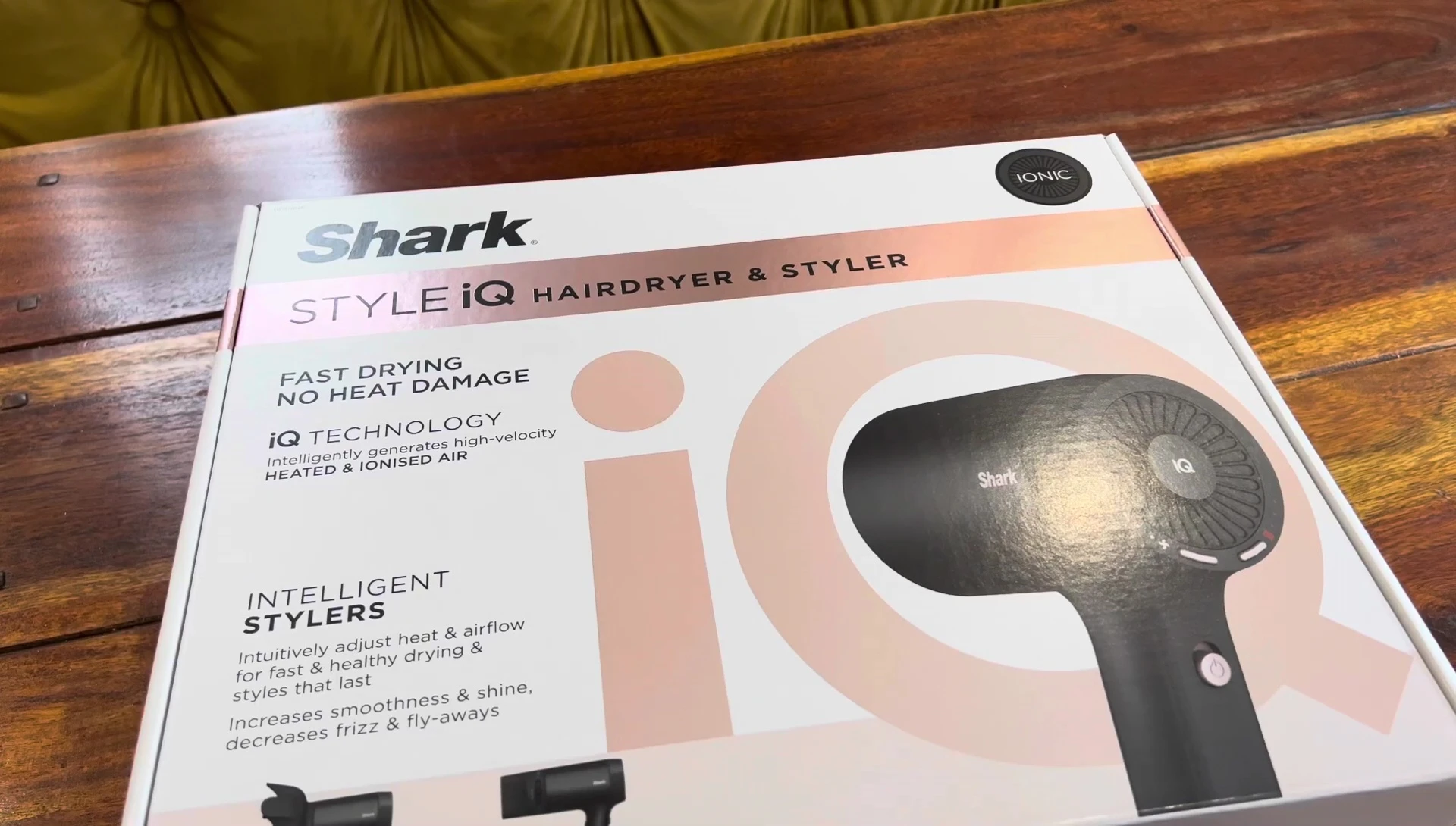 The Shark Style IQ hair dryer box