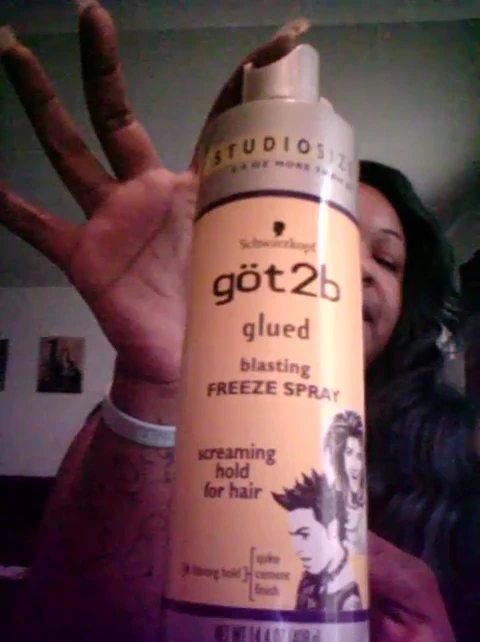 The Got2b Freezing Spray bottle, highlighting its 'screaming hold' claim.