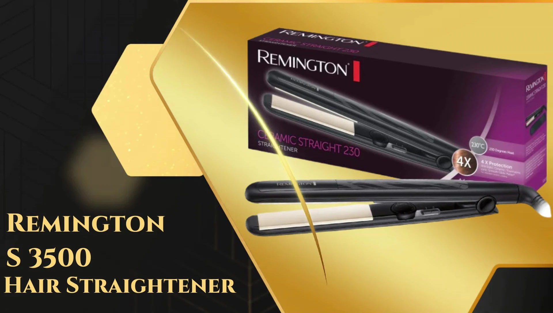 The Remington Inn S3500 hair straightener being showcased.