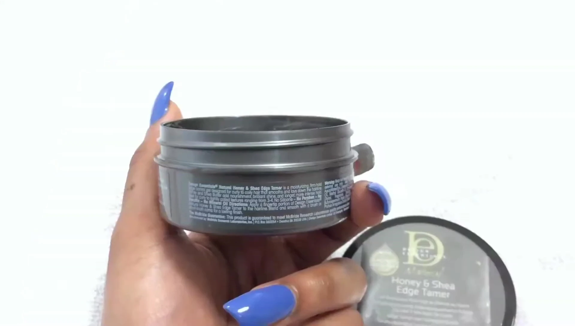 Shot showing the product information on the jar.