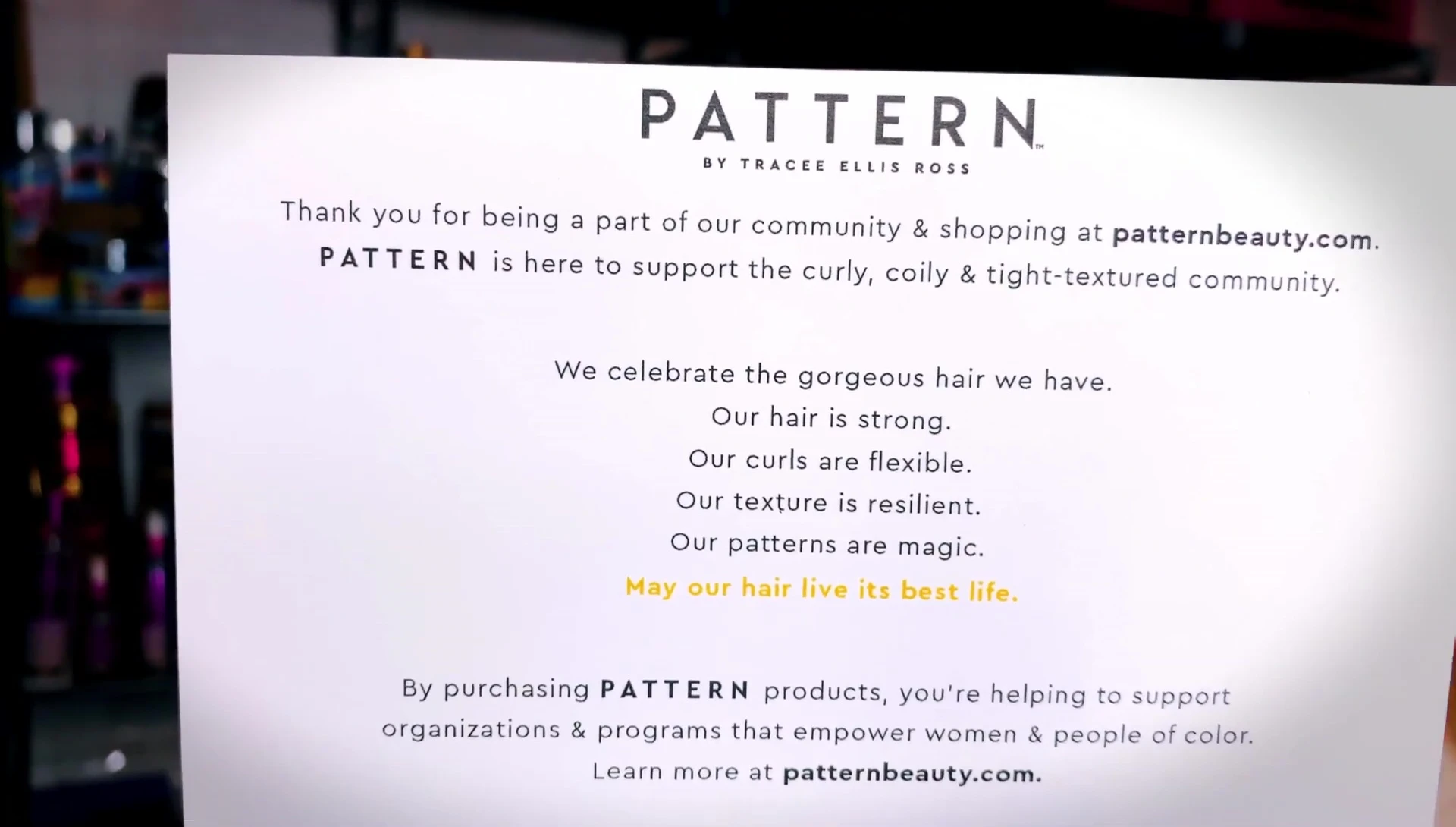 Image of Tracee Ellis Ross's picture on the card included in the packaging